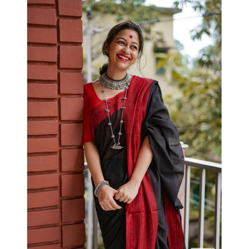 Generic Women's Soft Lilan Printed Saree With Unstitched Blouse 5.5Mtr (Black) - Image 2