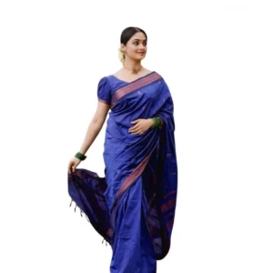 Generic Women's Soft Lichi Silk Printed Saree With Unstitched Blouse 5.5Mtr (Blue)