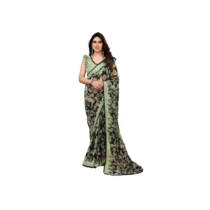 Generic Women's Chiffon Printed Saree With Unstitched Blouse 5.5Mtr (Green)