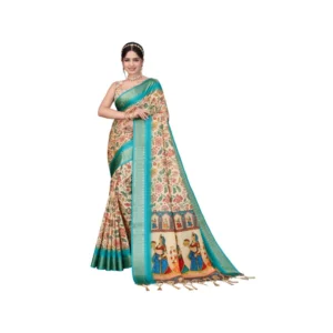 Generic Women's Cotton Silk Printed Saree With Unstitched Blouse 5.5Mtr (Sky Blue)