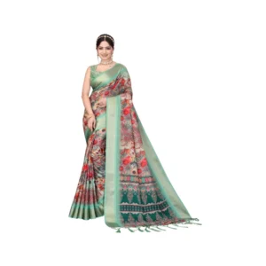 Generic Women's Cotton Silk Printed Saree With Unstitched Blouse 5.5Mtr (Light Green)