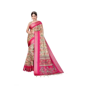 Generic Women's Cotton Silk Printed Saree With Unstitched Blouse 5.5Mtr (Pink)