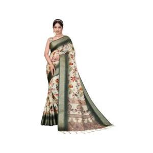 Generic Women's Cotton Silk Printed Saree With Unstitched Blouse 5.5Mtr (Green)