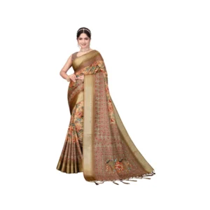 Generic Women's Cotton Silk Printed Saree With Unstitched Blouse 5.5Mtr (Peach)