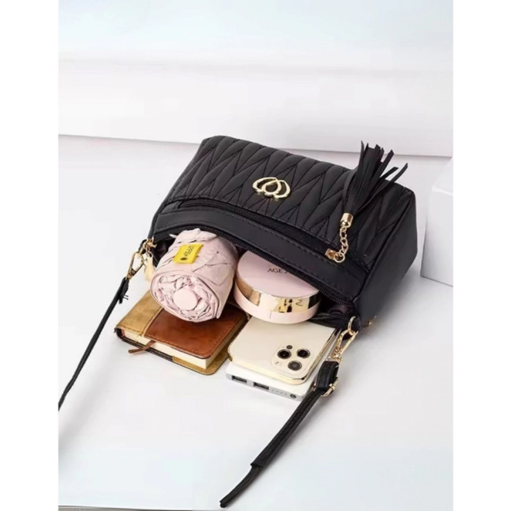 Generic Women's PU Leather Zipper Sling Bag (Black) - Image 2