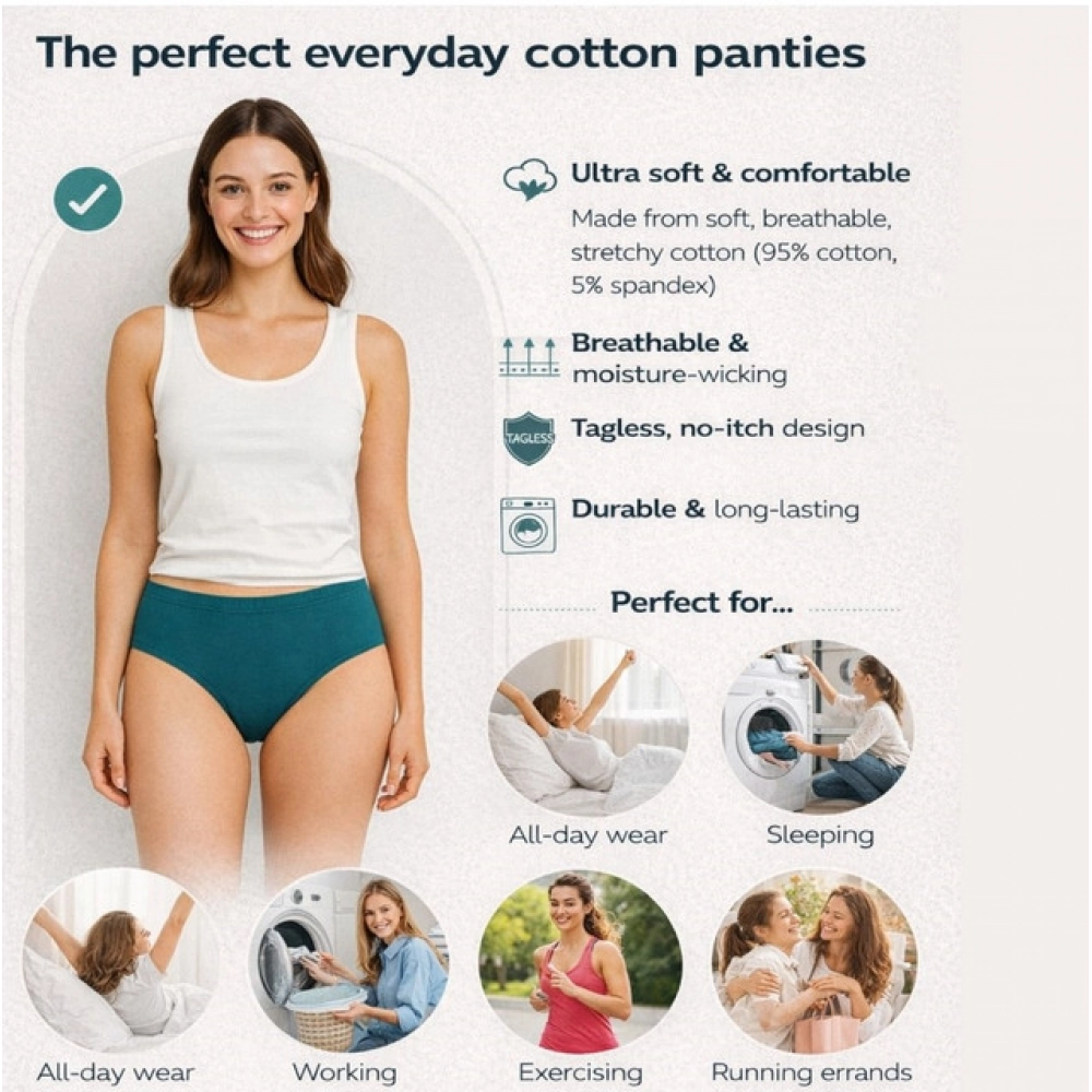 Generic Pack of_12 Women's Cotton Solid Hipster Panty (Multicolor) - Image 5