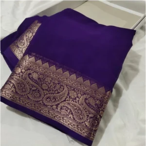 Generic Women's Crepe Chit Pallu Solid Saree With Unstitched Blouse 5.5Mtr (Purple)