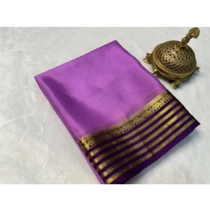 Generic Women's Crepe Chit Pallu Solid Saree With Unstitched Blouse 5.5Mtr (Dark Purple)