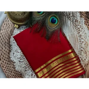 Generic Women's Crepe Chit Pallu Solid Saree With Unstitched Blouse 5.5Mtr (Red)