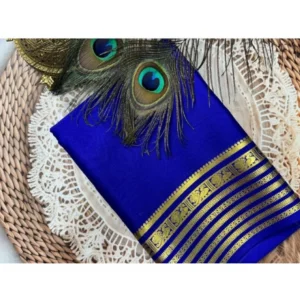 Generic Women's Crepe Chit Pallu Solid Saree With Unstitched Blouse 5.5Mtr (Blue)