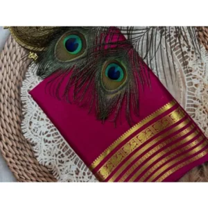 Generic Women's Crepe Chit Pallu Solid Saree With Unstitched Blouse 5.5Mtr (Dark Pink)