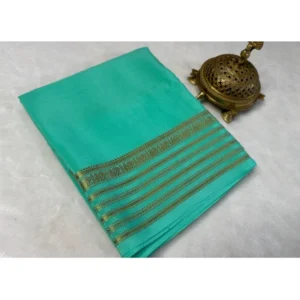 Generic Women's Crepe Chit Pallu Solid Saree With Unstitched Blouse 5.5Mtr (Ramagreen)