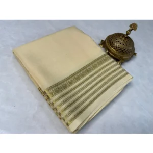 Generic Women's Crepe Chit Pallu Solid Saree With Unstitched Blouse 5.5Mtr (Beige)