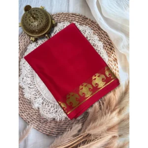 Generic Women's Crepe Chit Pallu Solid Saree With Unstitched Blouse 5.5Mtr (Red)