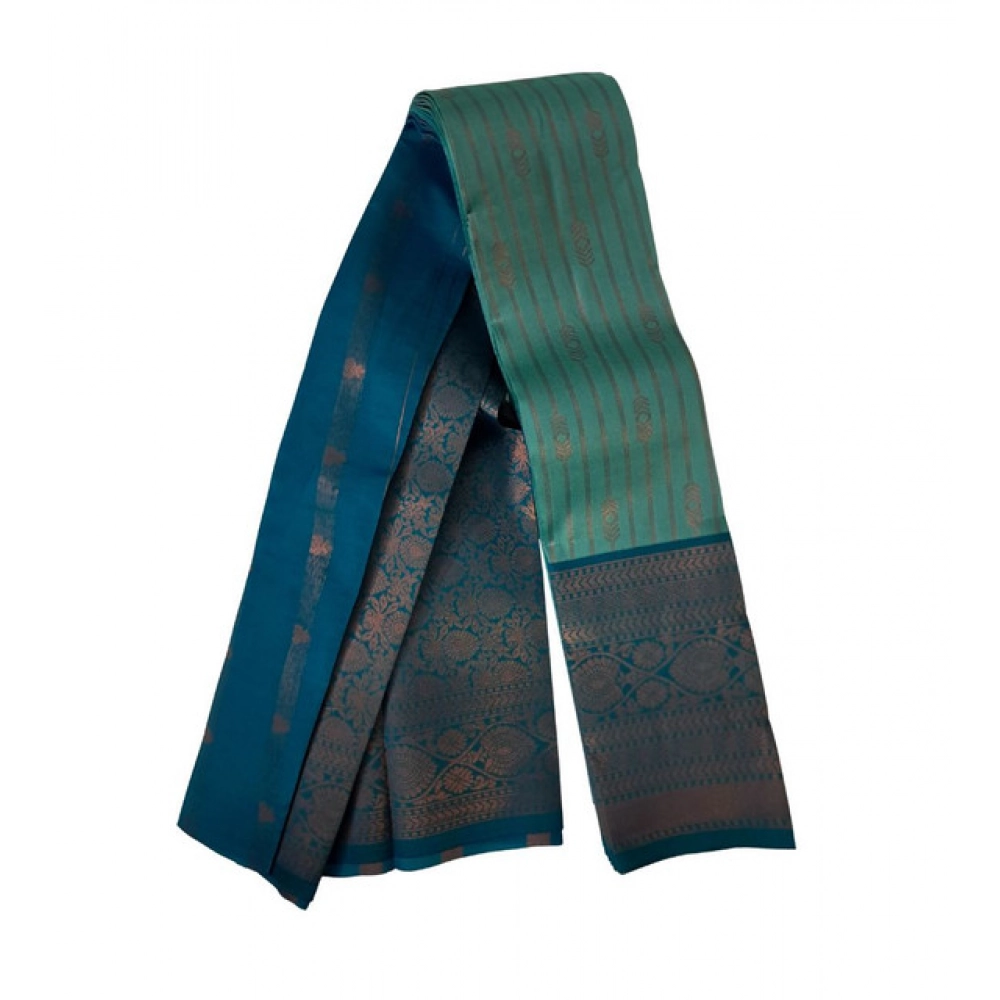 Generic Women's Soft Silk Wooven Saree With Unstitched Blouse 5.5Mtr (Dark Pista)