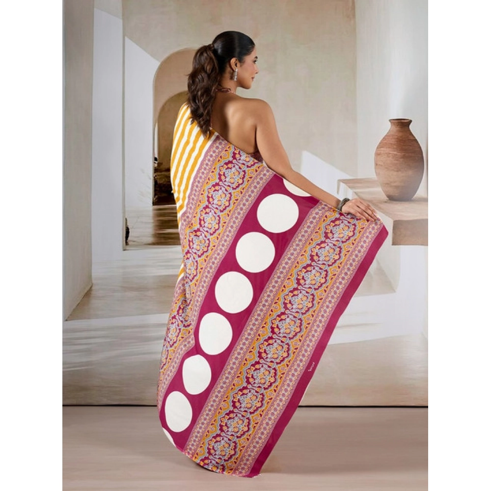 Generic Women's Satin Crepe Printed Saree With Unstitched Blouse 5.5Mtr (Mustard) - Image 4