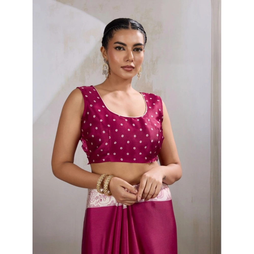 Generic Women's Satin Crepe Printed Saree With Unstitched Blouse 5.5Mtr (Maroon) - Image 2