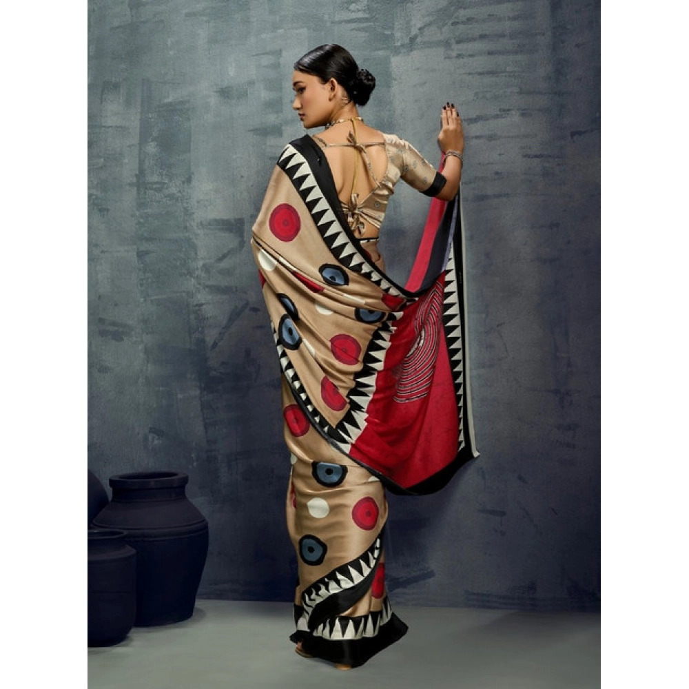 Generic Women's Satin Crepe Printed Saree With Unstitched Blouse 5.5Mtr (Multicolor) - Image 4