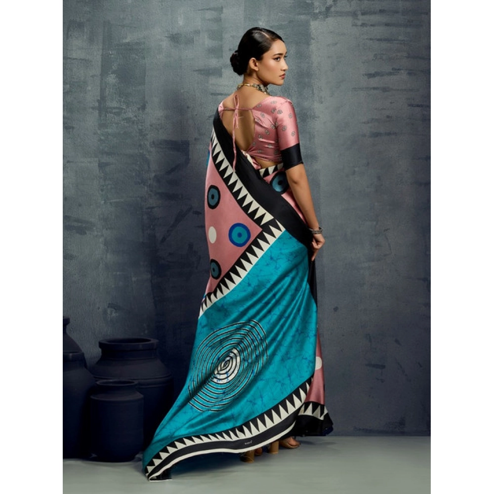 Generic Women's Satin Crepe Printed Saree With Unstitched Blouse 5.5Mtr (Multicolor) - Image 4