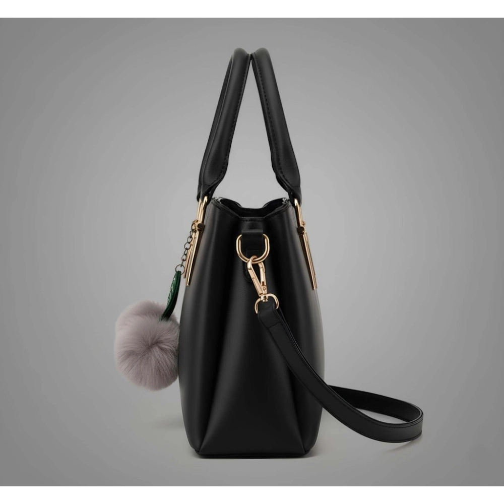 Generic Women's PU Leather Solid Shoulder Zipper Handbag (Black) - Image 4