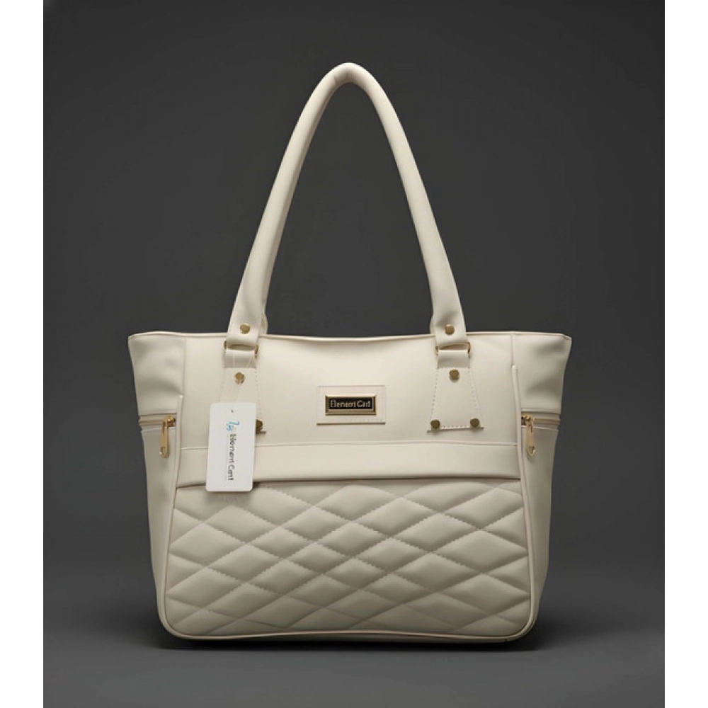 Generic Women's PU Leather Solid Shoulder Zipper Handbag (Cream) - Image 3
