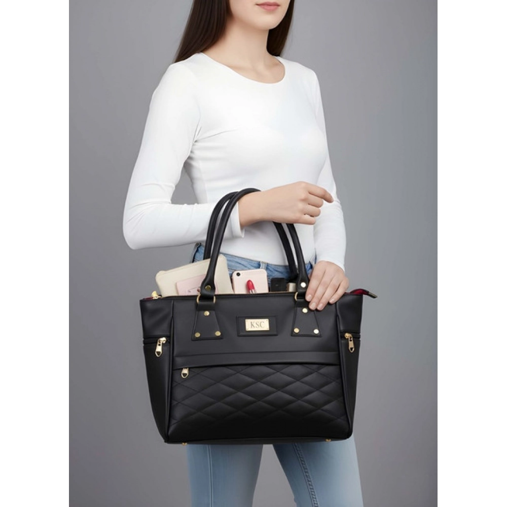 Generic Women's PU Leather Solid Shoulder Zipper Handbag (Black) - Image 2