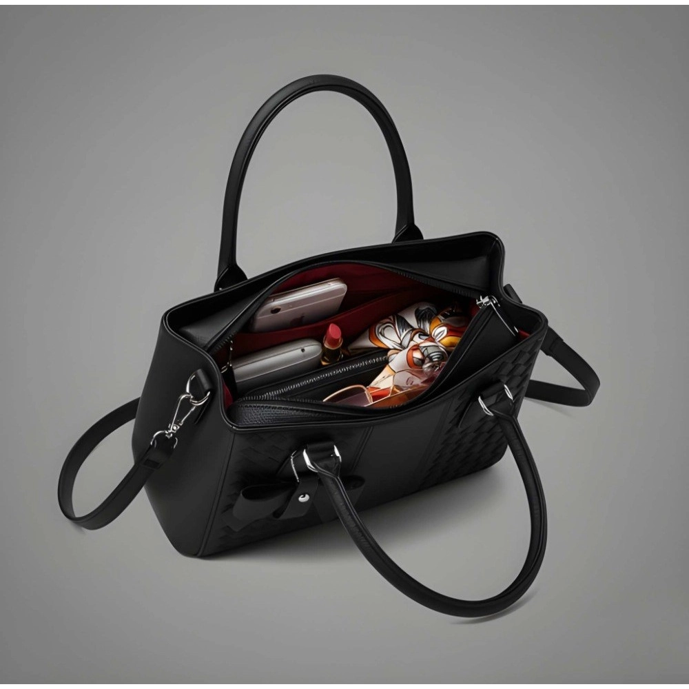 Generic Women's PU Leather Solid Shoulder Zipper Handbag (Black) - Image 5