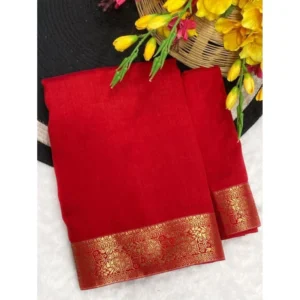 Generic Women's Vichitra Silk Printed Saree With Unstitched Blouse 5.5Mtr (Red)