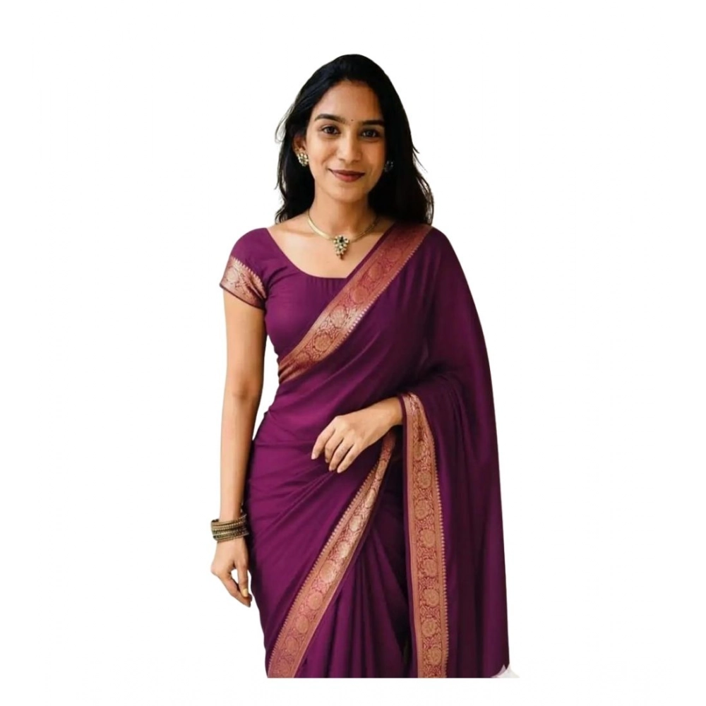 Generic Women's Vichitra Silk Printed Saree With Unstitched Blouse 5.5Mtr (Wine) - Image 2