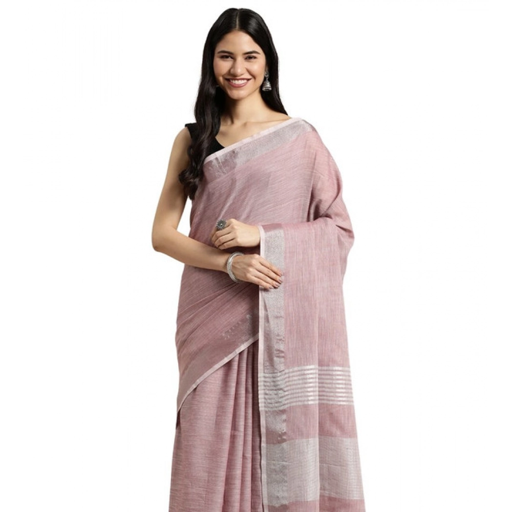 Generic Women's Linen Cotton Printed Saree With Unstitched Blouse 5.5Mtr (Purple)