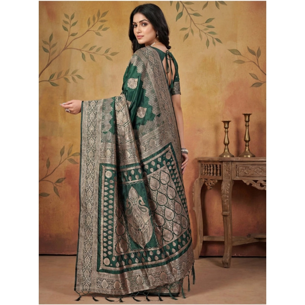 Generic Women's Silk Blend Printed Saree With Unstitched Blouse 5.5Mtr (Green) - Image 3