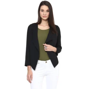 Generic Women's Polyester Solid Long Sleeves Blazer (Black)