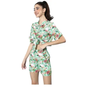 Generic Women's Polyester Floral Short Sleeve Co-Ord Set (Multicolor)
