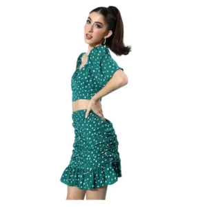 Generic Women's Polyester Floral Short Sleeve Co-Ord Set (Green)