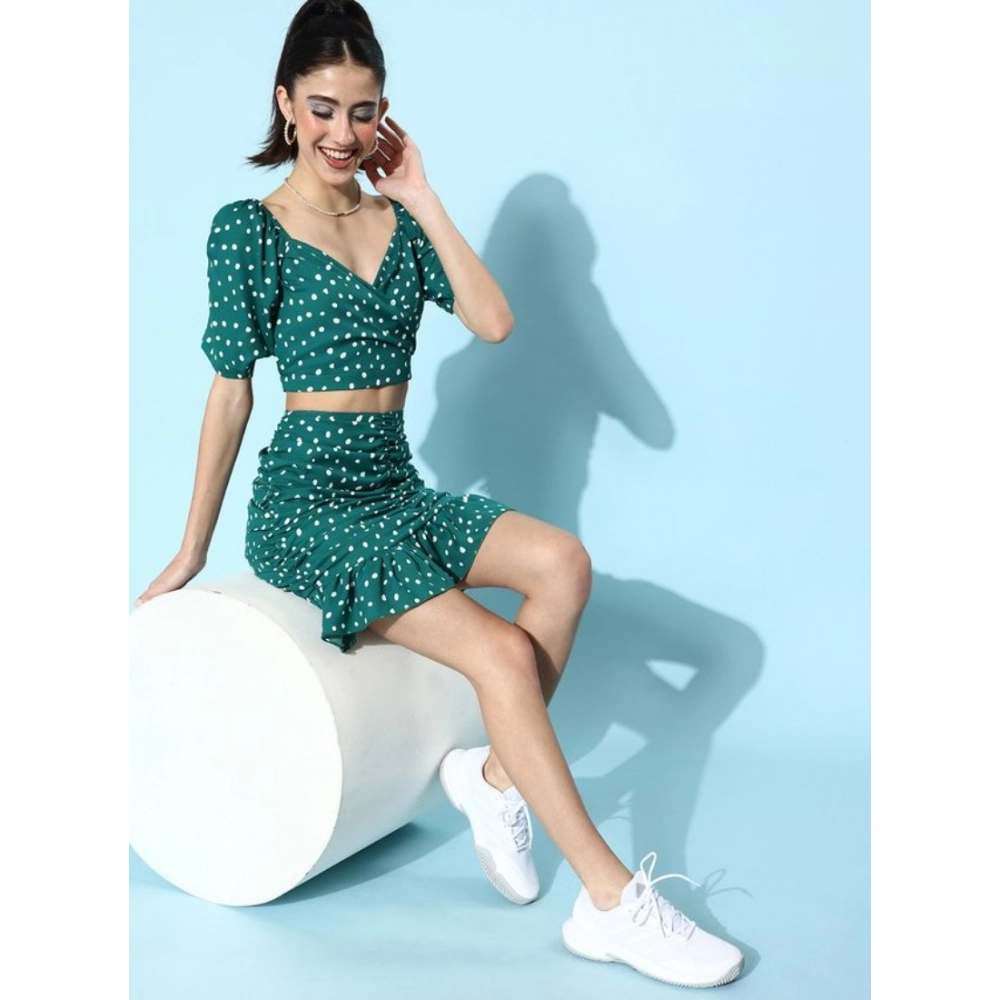 Generic Women's Polyester Floral Short Sleeve Co-Ord Set (Green) - Image 2