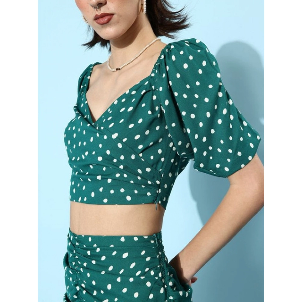 Generic Women's Polyester Floral Short Sleeve Co-Ord Set (Green) - Image 5