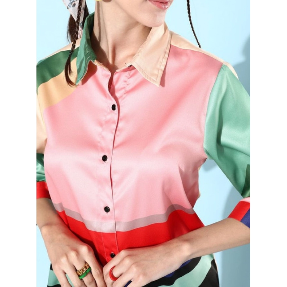 Generic Women's Satin Colour Block Long Sleeves Co-Ord Set (Multicolor) - Image 5
