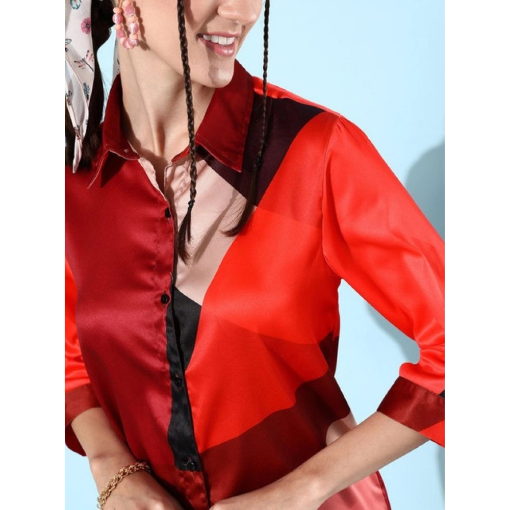 Generic Women's Satin Colour Block Long Sleeves Co-Ord Set (Multicolor) - Image 5