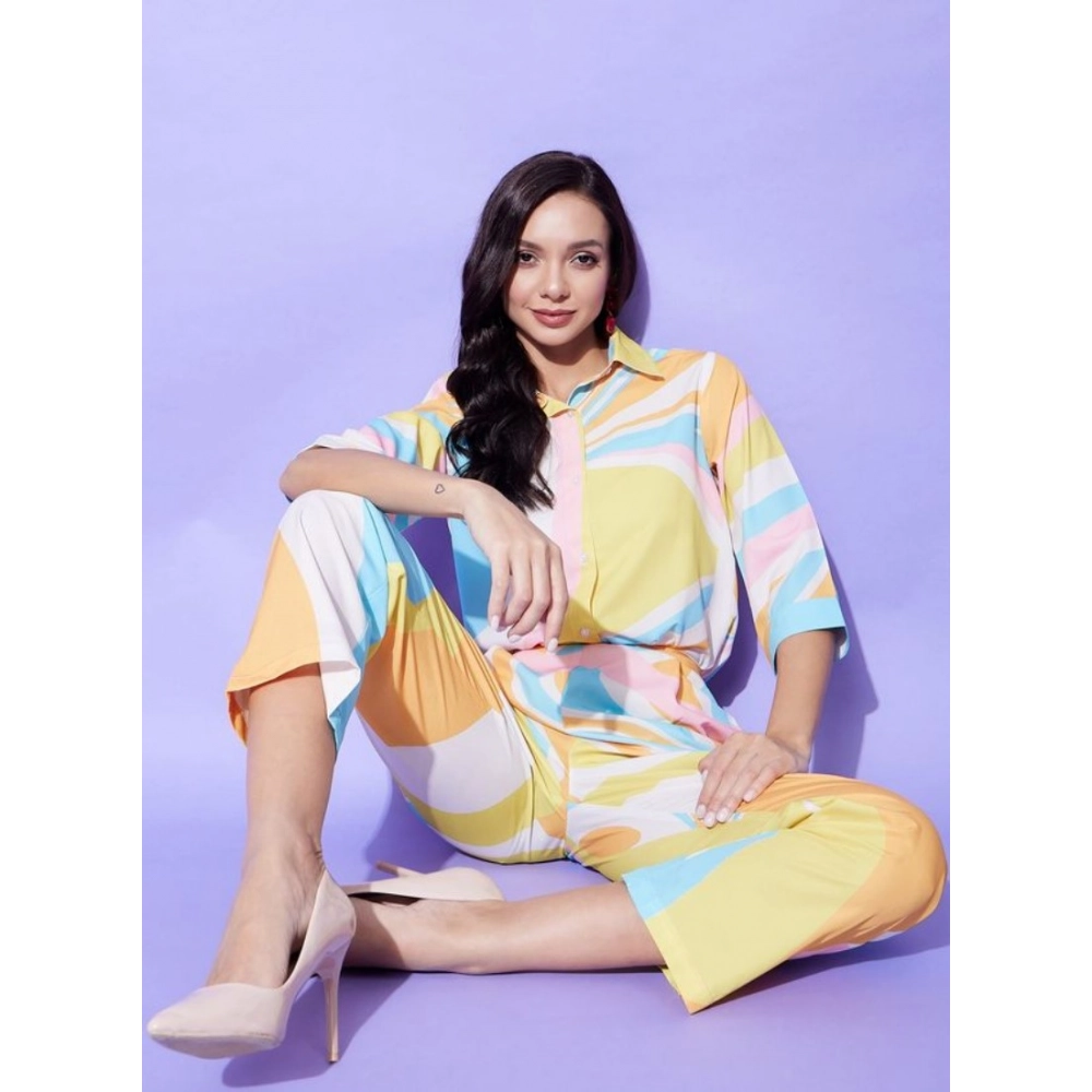 Generic Women's Polyester Colour Blocking 3-4th Sleeve Co-Ord Set (Multicolor) - Image 2