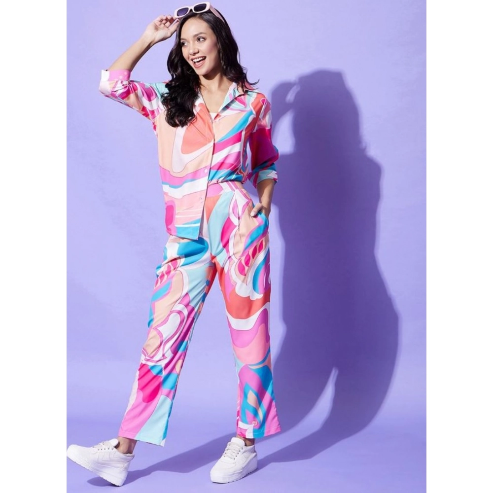 Generic Women's Polyester Printed 3-4th Sleeve Co-Ord Set (Multicolor) - Image 2
