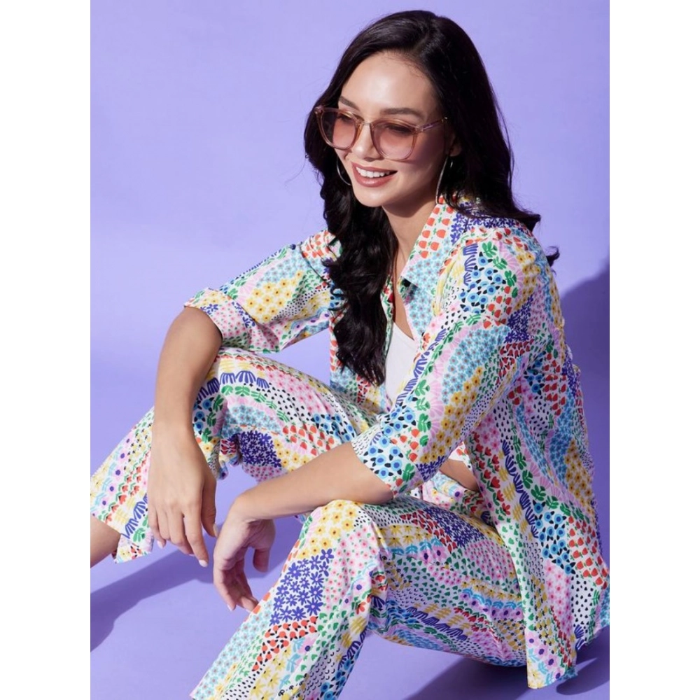 Generic Women's Polyester Floral 3-4th Sleeve Co-Ord Set (Multicolor) - Image 2
