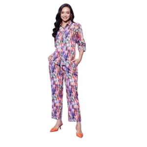 Generic Women's Polyester Floral 3-4th Sleeve Co-Ord Set (Multicolor)