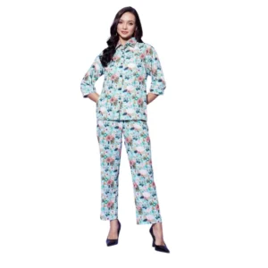 Generic Women's Polyester Floral 3-4th Sleeve Co-Ord Set (Multicolor)