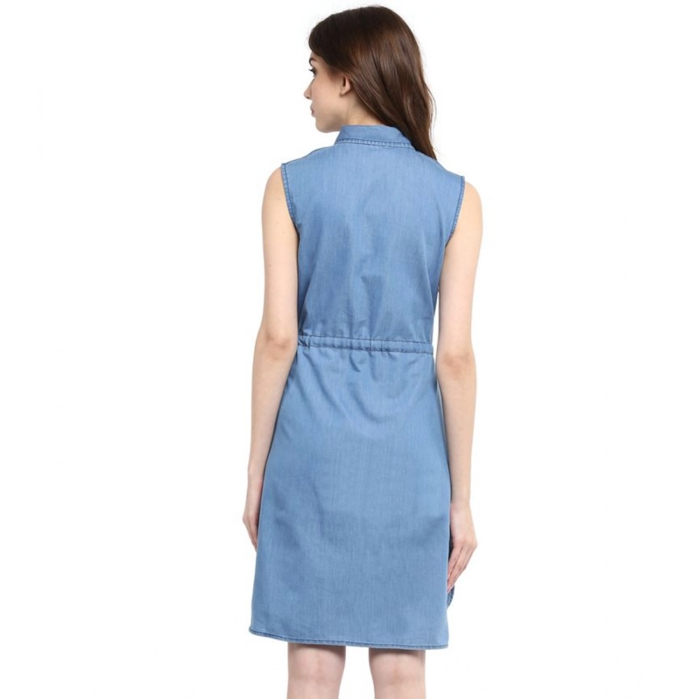 Generic Women's Denim Solid Sleeveless Dress (Blue) - Image 5