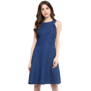Generic Women's Denim Solid Sleeveless Dress (Blue)