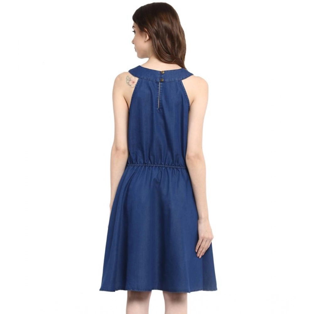 Generic Women's Denim Solid Sleeveless Dress (Blue) - Image 5