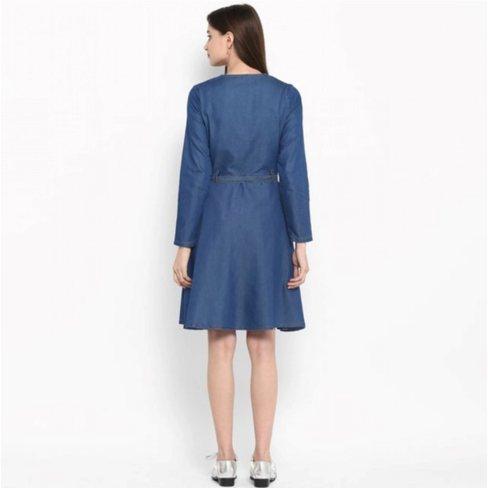 Generic Women's Denim Washed Regular Sleeves Dress (Blue) - Image 5