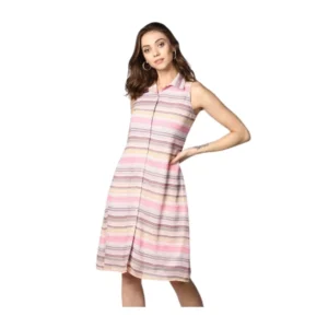 Generic Women's Polyester Striped Sleeveless Dress (Pink)