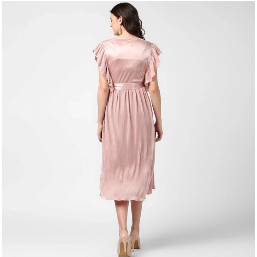 Generic Women's Polyester Pleated Flutter Dress (Champagne Gold) - Image 5