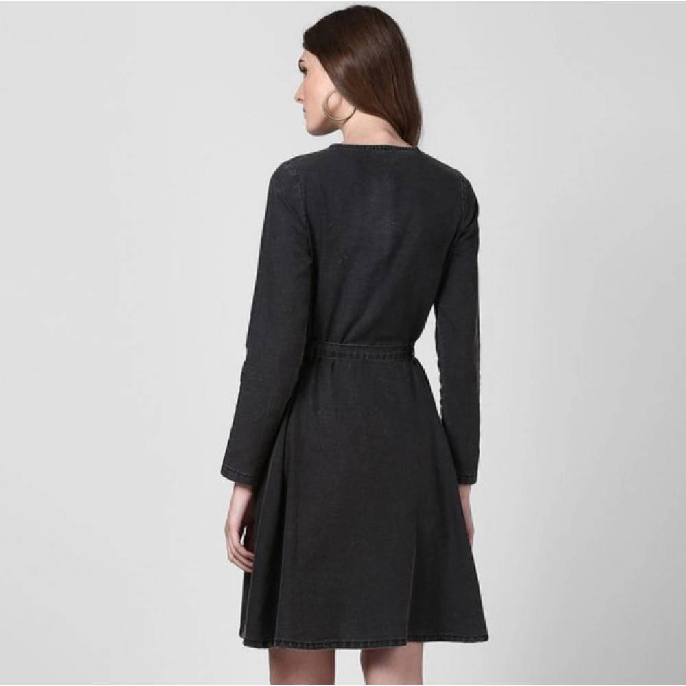 Generic Women's Denim Washed Long Sleeves Dress (Black) - Image 5